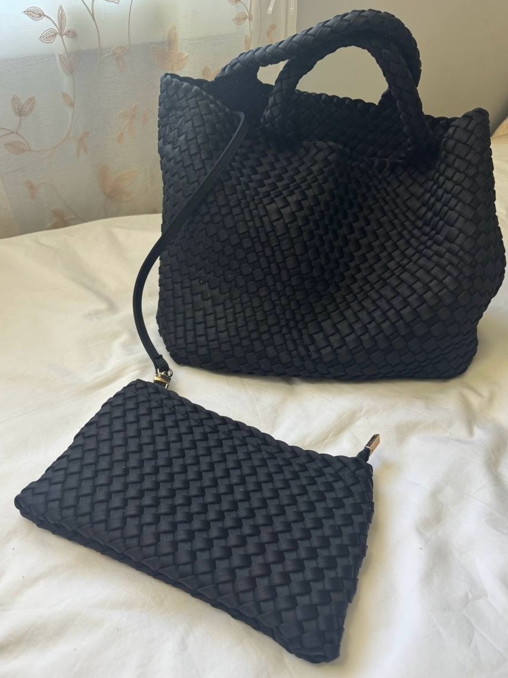 Ah-Dorned Lilly Woven Neoprene Tote with Pouch Black